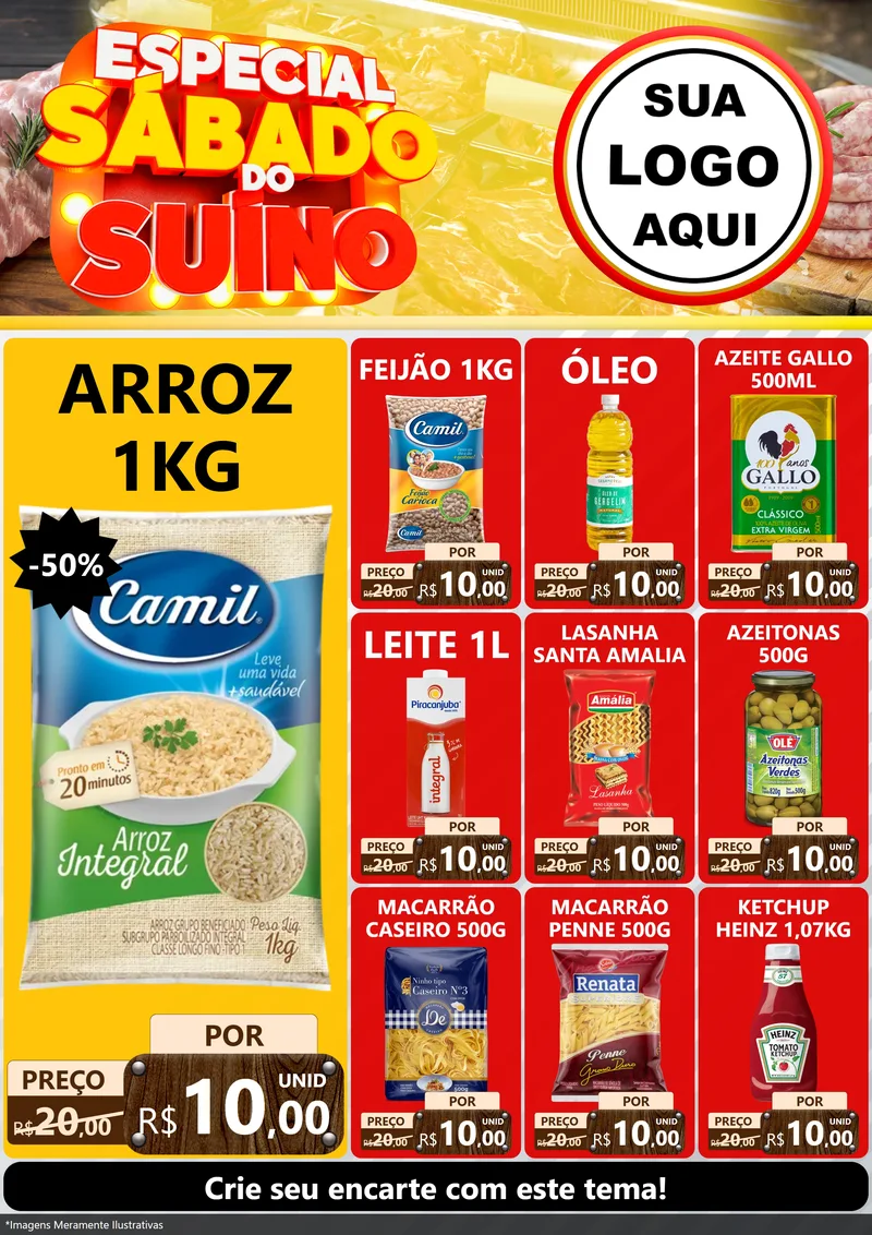Modelo de Encarte para Encarte A4 Vertical com o tema Especial Sábado do Suíno para Supermercado