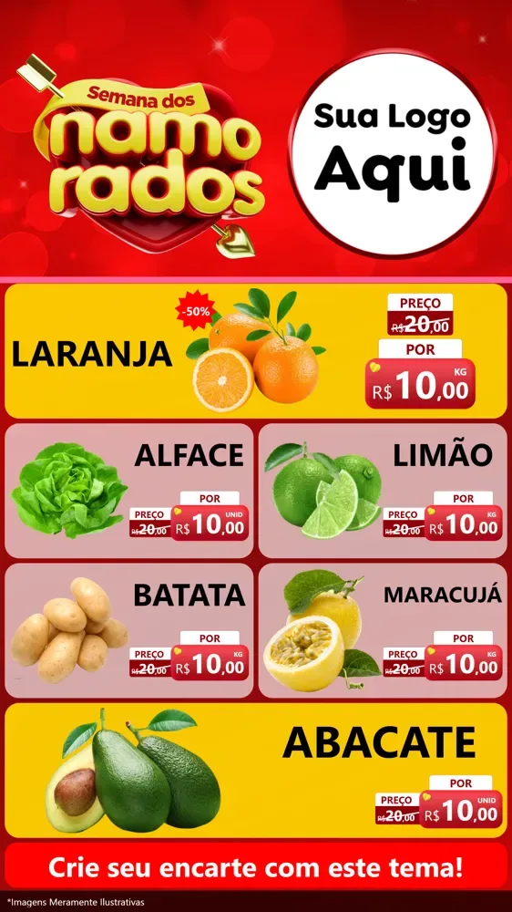 Modelo de TV para TV Vertical com o tema Semana dos namorados para Hortifrúti