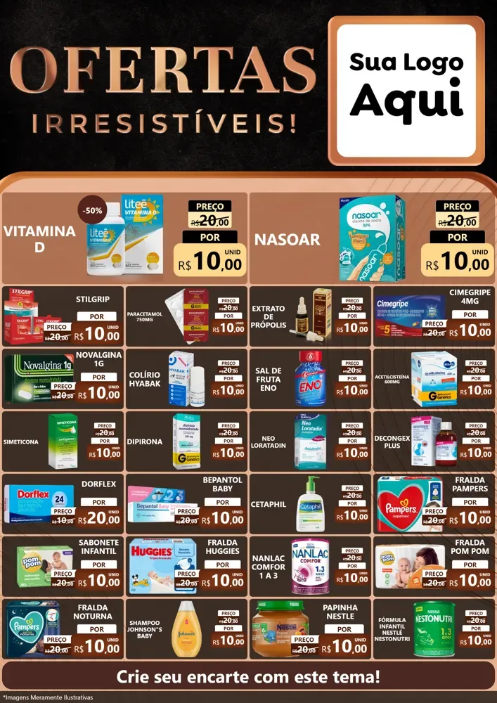 Modelo de Encarte para Encarte A4 Vertical com o tema Ofertas Irresistíveis! para Farmácia
