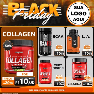 Modelo de Rede Social para Feed Facebook com o tema Black Friday para Suplementos alimentares