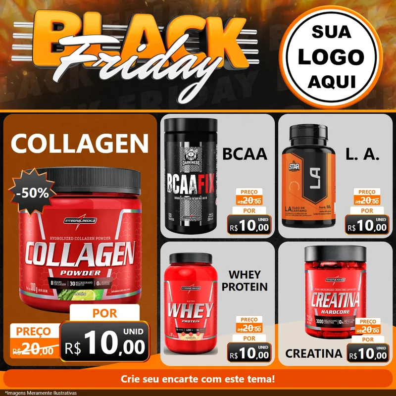 Modelo de Rede Social para Feed Facebook com o tema Black Friday para Suplementos alimentares