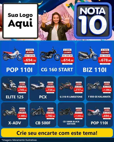 Modelo de Rede Social para Feed Instagram com o tema Nota 10 para Concessionaria de Motos
