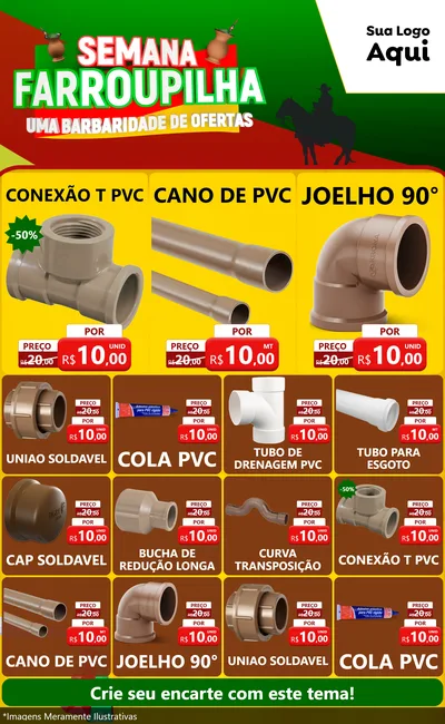 Modelo de Encarte para Encarte Grande com o tema Semana Farroupilha - Uma Barbaridade de Ofertas para Tubos e conexões