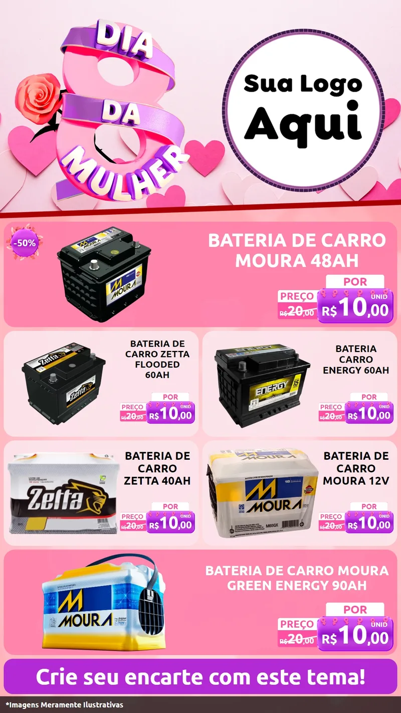 Modelo de TV para TV Vertical com o tema Dia da Mulher para Baterias Elétricas