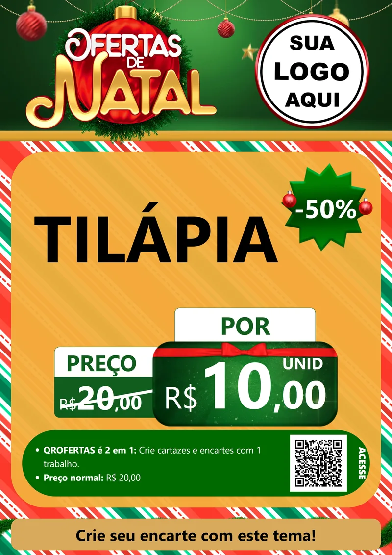 Modelo de Cartaz para Cartaz A4 Vertical com o tema Ofertas de Natal para Peixaria