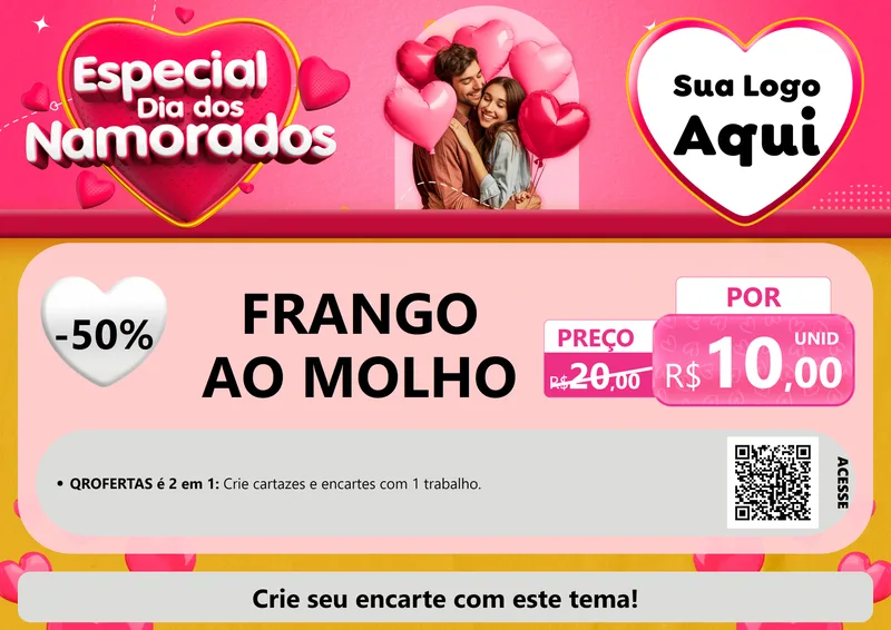 Modelo de Cartaz para Cartaz A4 Horizontal com o tema Especial Dia dos Namorados para Restaurante