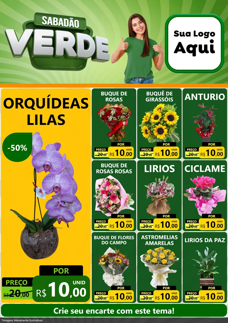 Modelo de Encarte para Encarte A4 Vertical com o tema Sabadão Verde para Floricultura e jardim