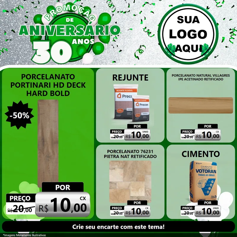 Modelo de Rede Social para Feed Facebook com o tema Promoção de Aniversário - 30 Anos para Pisos e revestimentos