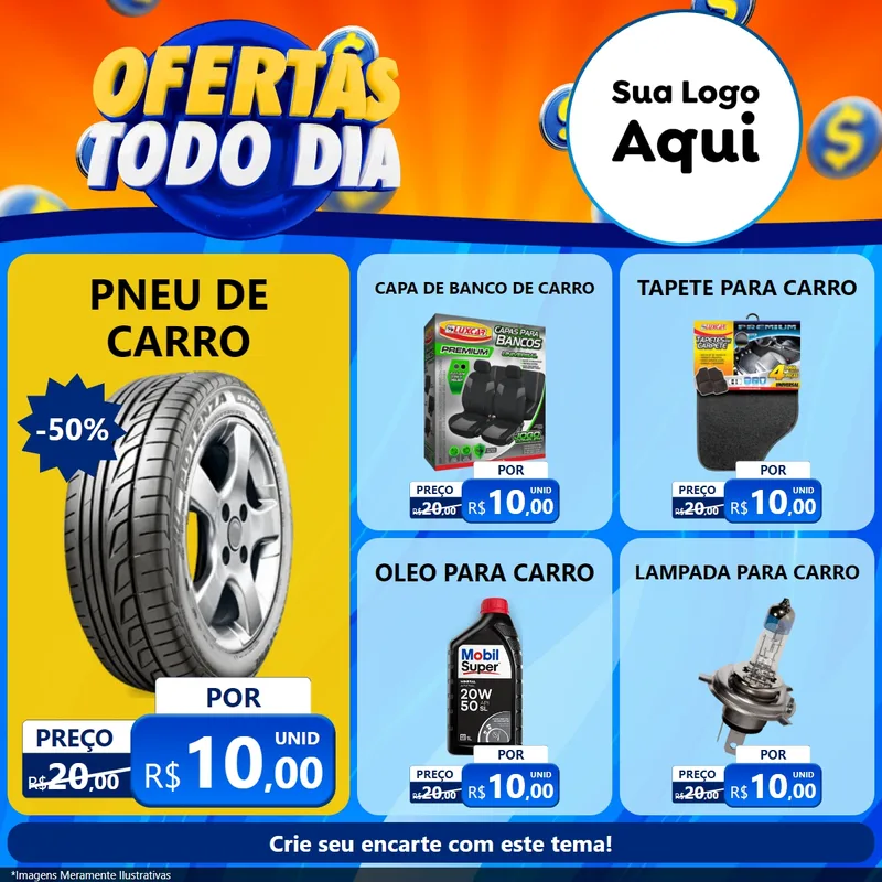 Modelo de Rede Social para Feed Facebook com o tema Ofertas Todo Dia para Auto peças
