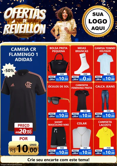 Modelo de Encarte para Encarte A4 Vertical com o tema Ofertas de Réveillon para Roupas e acessórios