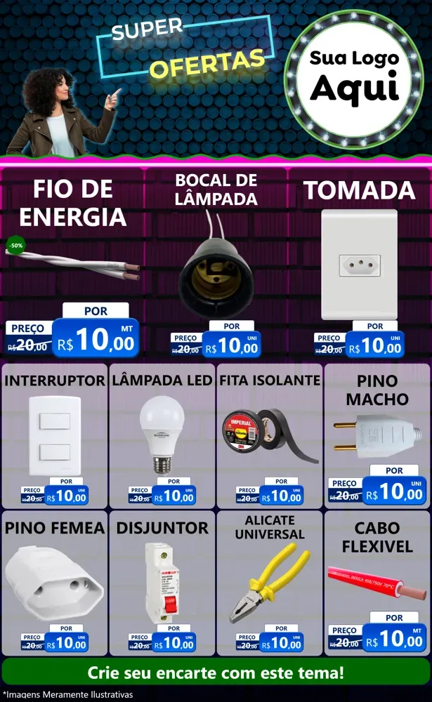 Modelo de Encarte para Encarte Grande com o tema Super Ofertas para Materiais Elétricos