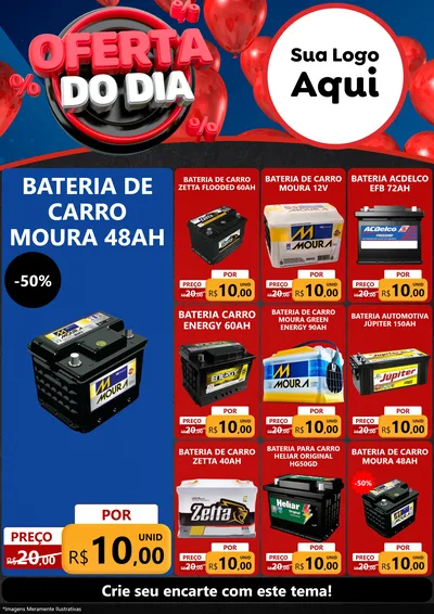 Modelo de Encarte para Encarte A4 Vertical com o tema Oferta do Dia para Baterias Elétricas