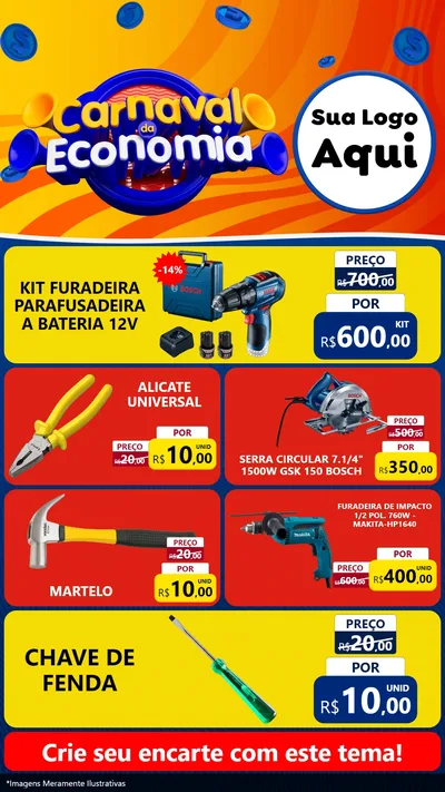 Modelo de TV para TV Vertical com o tema Carnaval da Economia para Maquinas e Ferramentas