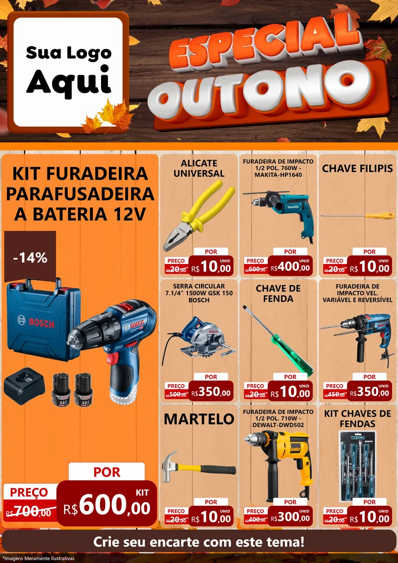 Modelo de Encarte para Encarte A4 Vertical com o tema Especial Outono para Maquinas e Ferramentas