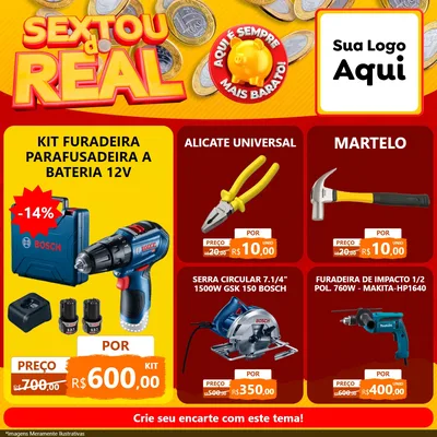 Modelo de Rede Social para Feed Facebook com o tema Sextou do Real para Maquinas e Ferramentas