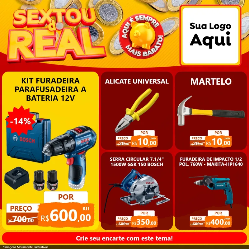 Modelo de Rede Social para Feed Facebook com o tema Sextou do Real para Maquinas e Ferramentas