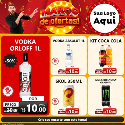 Modelo de Rede Social para Feed Facebook com o tema Março de Ofertas! para Distribuidora de bebidas