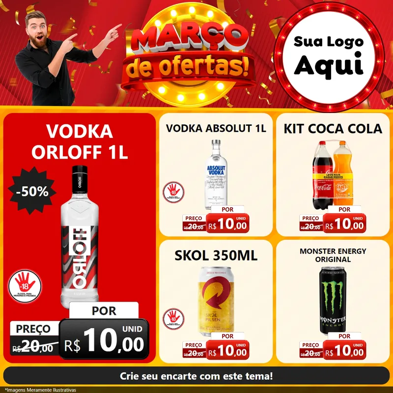 Modelo de Rede Social para Feed Facebook com o tema Março de Ofertas! para Distribuidora de bebidas