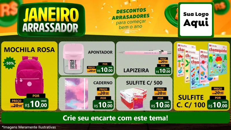 Modelo de TV para TV Horizontal com o tema Janeiro Arrasador para Papelaria