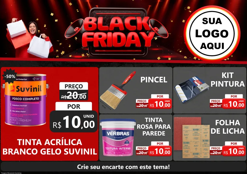 Modelo de Encarte para Encarte A4 Horizontal com o tema Black Friday para Tintas e Ferramentas