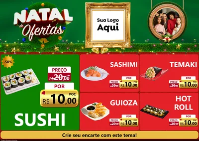 Modelo de Encarte para Encarte A4 Horizontal com o tema Natal de Ofertas para Comida japonesa