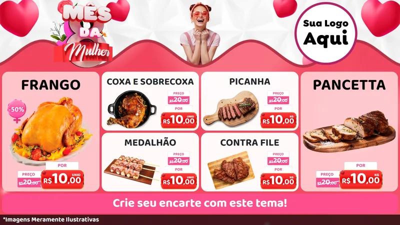 Modelo de TV para TV Horizontal com o tema Mês da Mulher para Assados