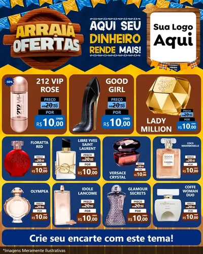 Modelo de Rede Social para Feed Instagram com o tema Arraiá de Ofertas - Junina para Perfumes