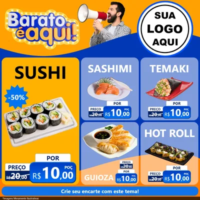 Modelo de Rede Social para Feed Facebook com o tema Barato é aqui para Comida japonesa