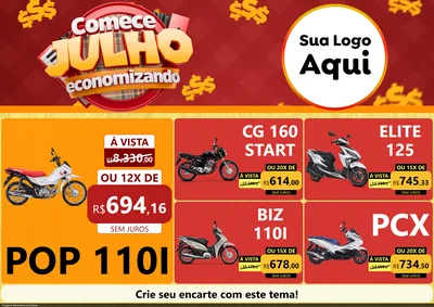 Modelo de Encarte para Encarte A4 Horizontal com o tema Comece Julho Economizando para Concessionaria de Motos