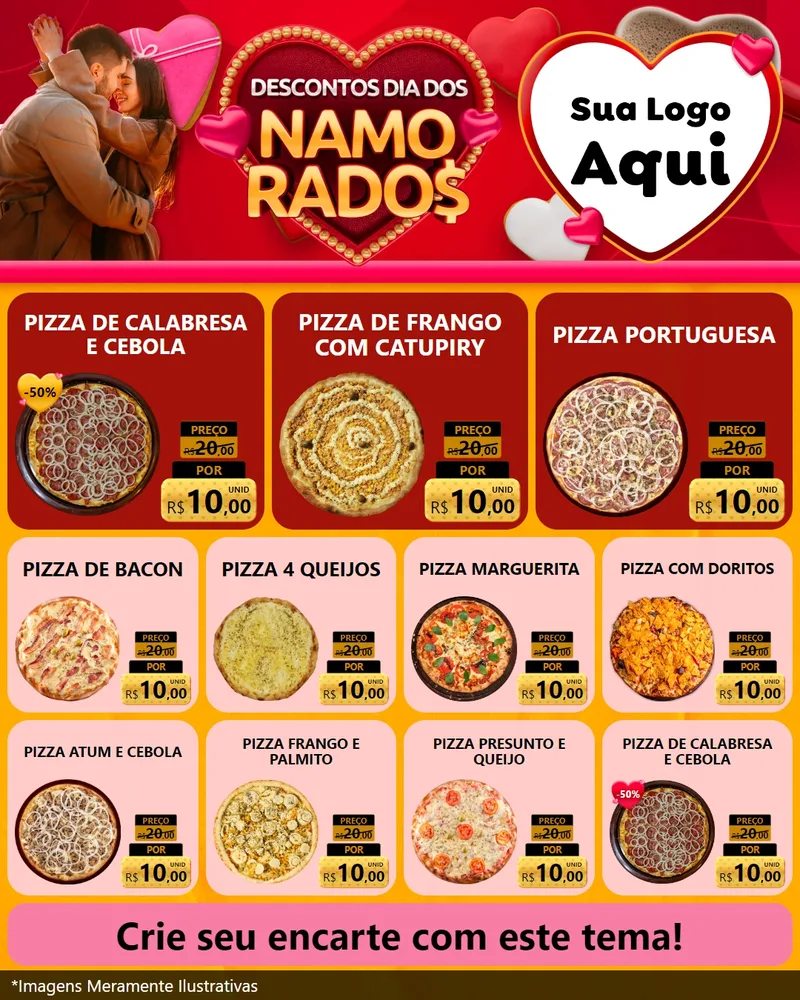 Modelo de Rede Social para Feed Instagram com o tema Descontos Dia dos Namorados para Pizzaria