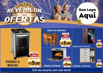 Modelo de Encarte para Encarte A4 Horizontal com o tema Réveillon de Ofertas para Móveis e Eletro