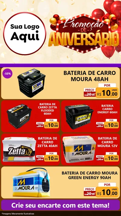 Modelo de TV para TV Vertical com o tema Promoção de Aniversário para Baterias Elétricas