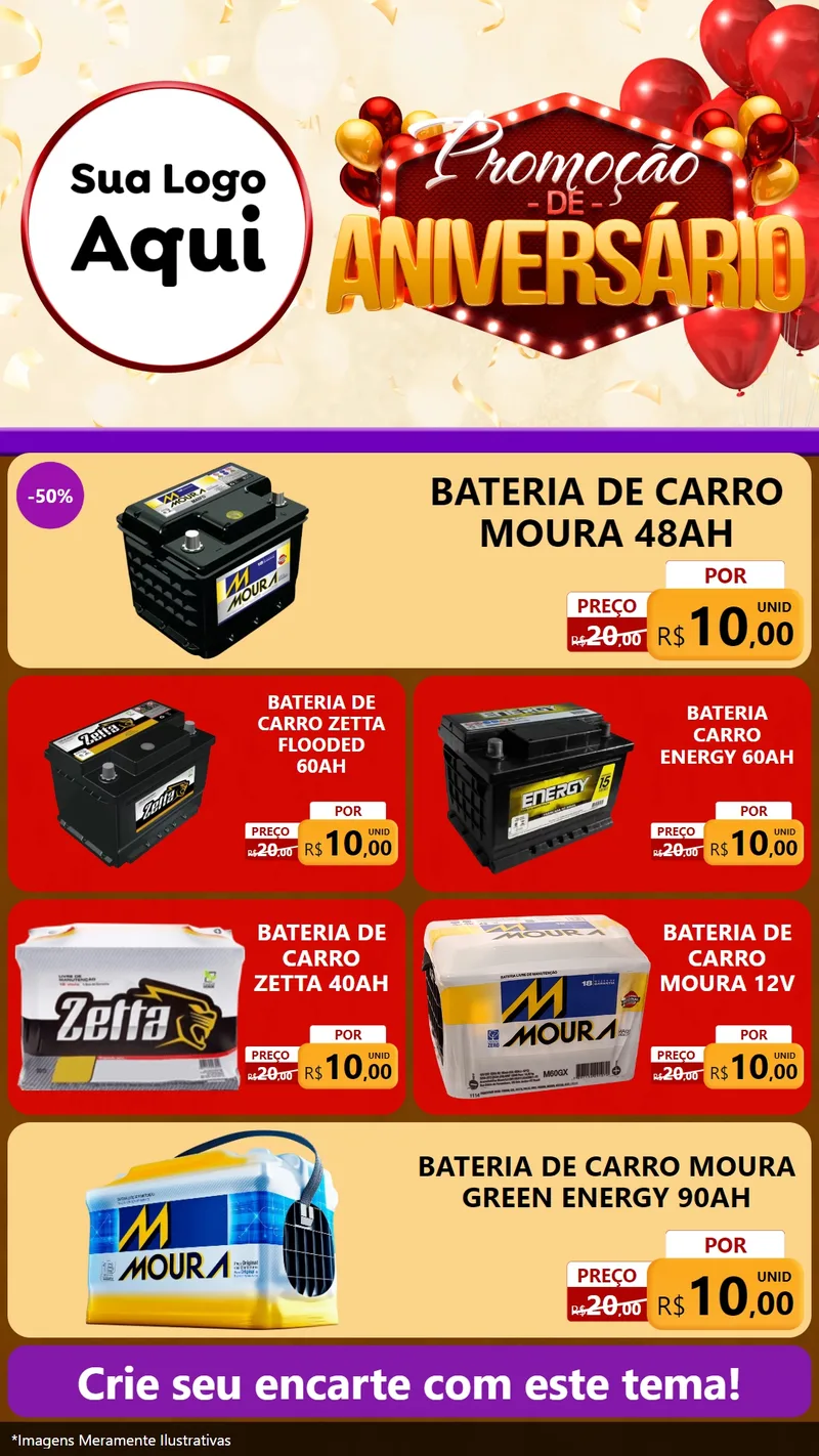 Modelo de TV para TV Vertical com o tema Promoção de Aniversário para Baterias Elétricas