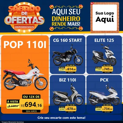 Modelo de Rede Social para Feed Facebook com o tema Sábado de Ofertas Imperdíveis para Concessionaria de Motos