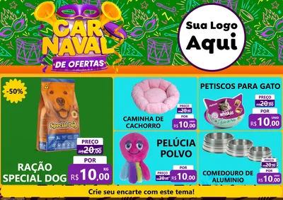Modelo de Encarte para Encarte A4 Horizontal com o tema Carnaval de Ofertas para Pet Shop
