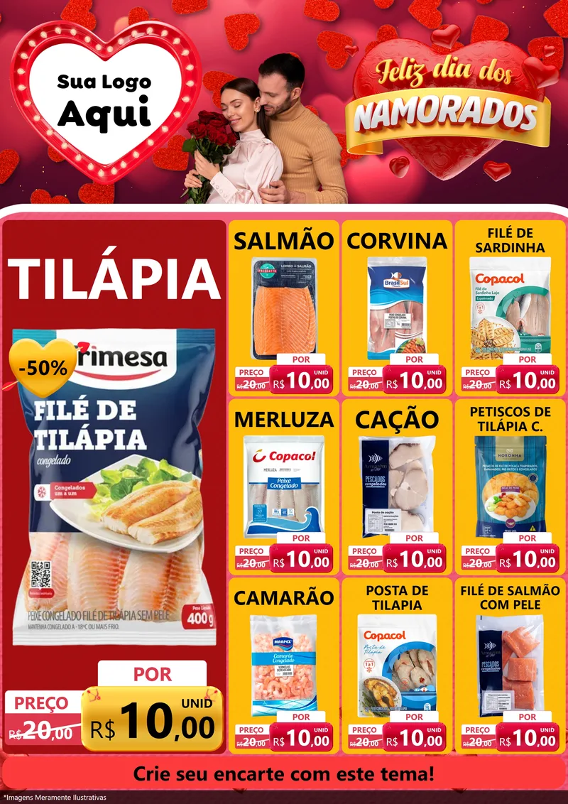 Modelo de Encarte para Encarte A4 Vertical com o tema Feliz Dia Dos Namorados para Peixaria