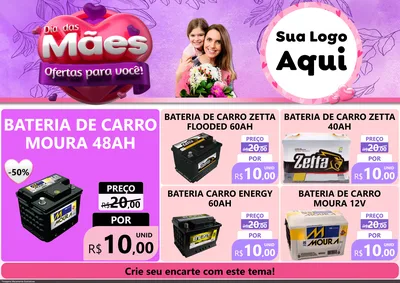 Modelo de Encarte para Encarte A4 Horizontal com o tema Dia das Mães Ofertas para Você! para Baterias Elétricas
