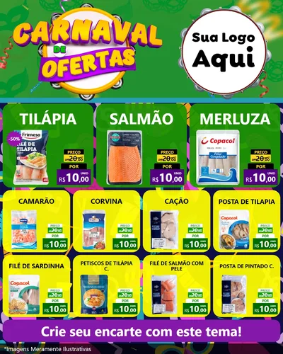 Modelo de Rede Social para Feed Instagram com o tema Carnaval de Ofertas para Peixaria