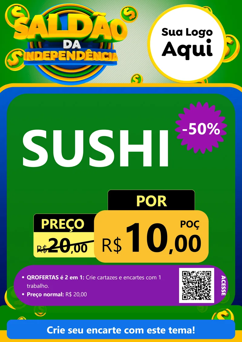 Modelo de Cartaz para Cartaz A4 Vertical com o tema Saldão da Indepêndencia para Comida japonesa
