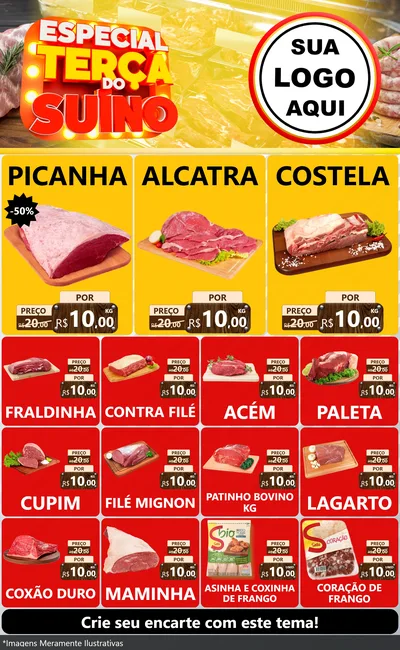 Modelo de Encarte para Encarte Grande com o tema Especial Terça do Suíno para Açougue
