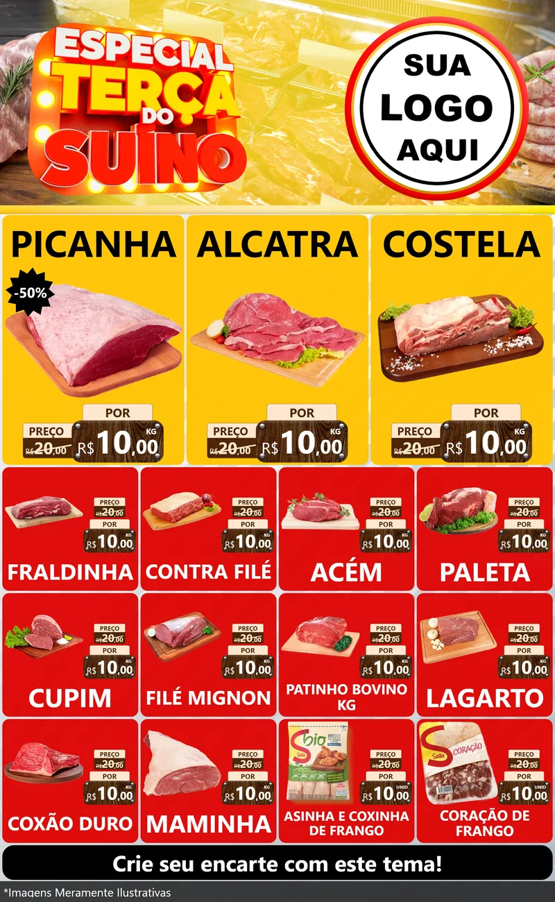 Modelo de Encarte para Encarte Grande com o tema Especial Terça do Suíno para Açougue