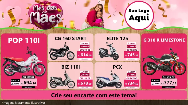 Modelo de TV para TV Horizontal com o tema Mês das Mães para Concessionaria de Motos