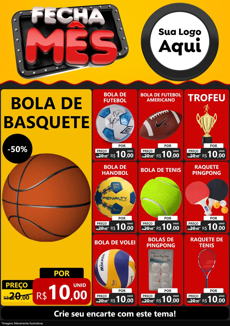 Modelo de Encarte para Encarte A4 Vertical com o tema Fecha Mês para Artigos Esportivos