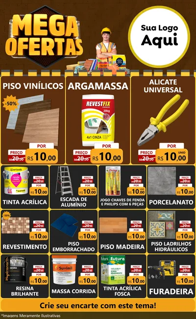 Modelo de Encarte para Encarte Grande com o tema Mega Ofertas para Material para Construção