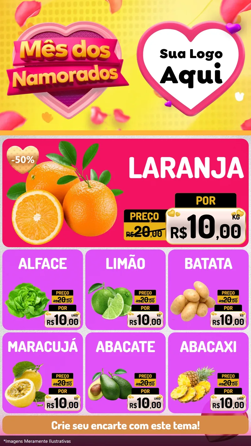 Modelo de Rede Social para Stories com o tema Mês dos Namorados para Hortifrúti