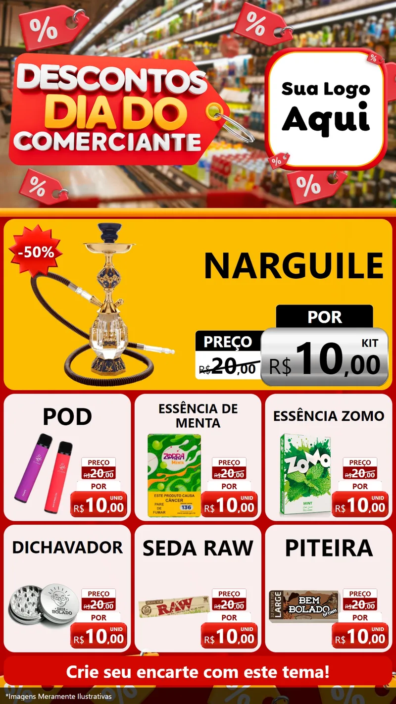 Modelo de Rede Social para Stories com o tema Descontos Dia do Comerciante para Tabacaria