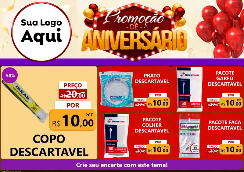 Modelo de Encarte para Encarte A4 Horizontal com o tema Promoção de Aniversário para Embalagens