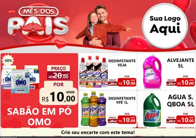 Modelo de Encarte para Encarte A4 Horizontal com o tema Mês dos Pais para Produtos de Limpeza