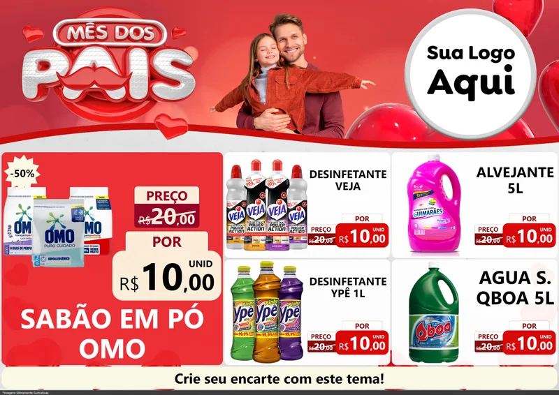 Modelo de Encarte para Encarte A4 Horizontal com o tema Mês dos Pais para Produtos de Limpeza