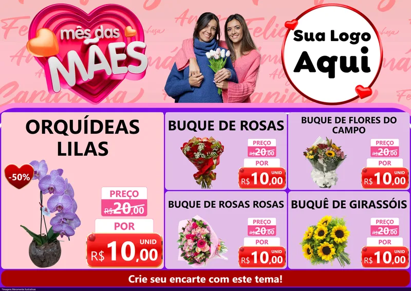 Modelo de Encarte para Encarte A4 Horizontal com o tema Mês Das Mães para Floricultura e jardim